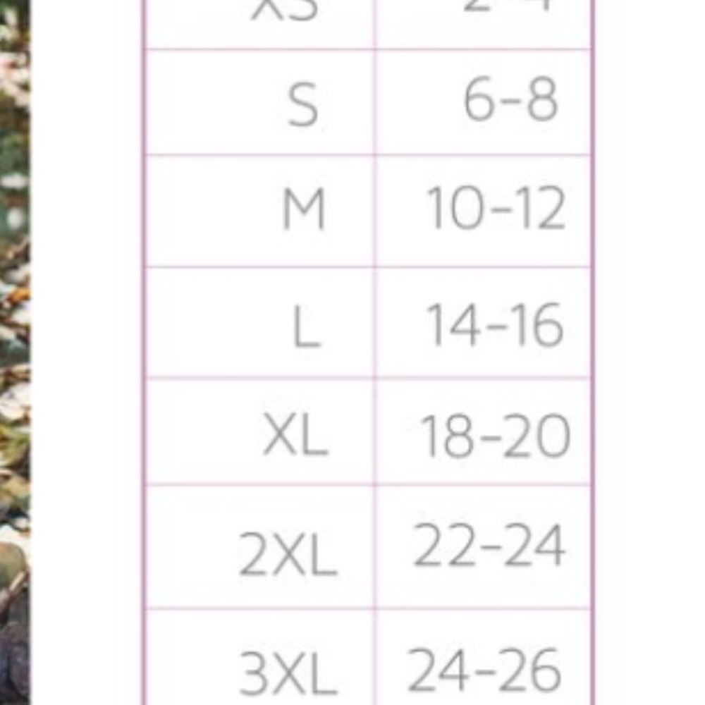 Lularoe Maxi sizing chart